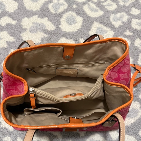 Coach Signature Stripe Pink & Orange Monogram Carryall Canvas & Leather - Picture 3 of 5